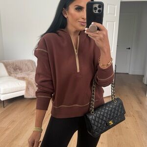 Women’s Brown Half-Zip Hoodie Sweater